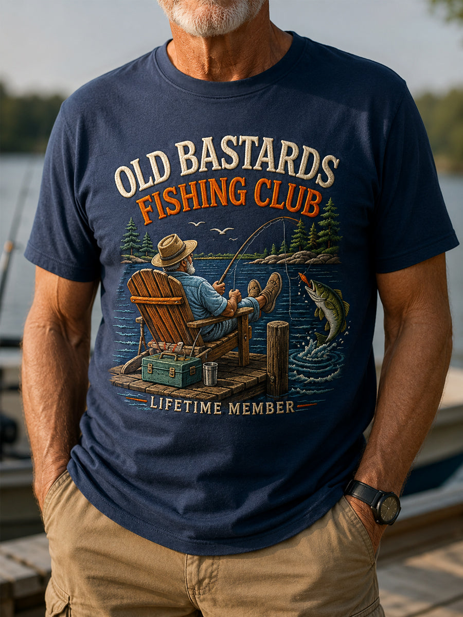 Men's Funny Old Bastards Fishing Club Lifetime Member Print Casual Tee