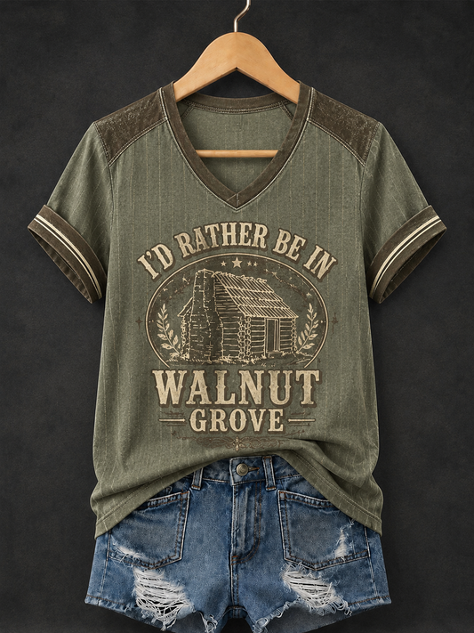 Women's Little House Printed V-neck T-shirt