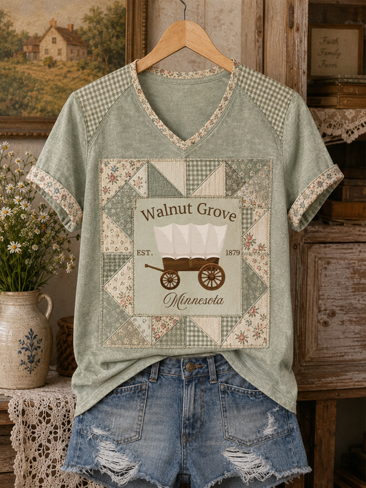 Women's Little House Printed V-neck T-shirt