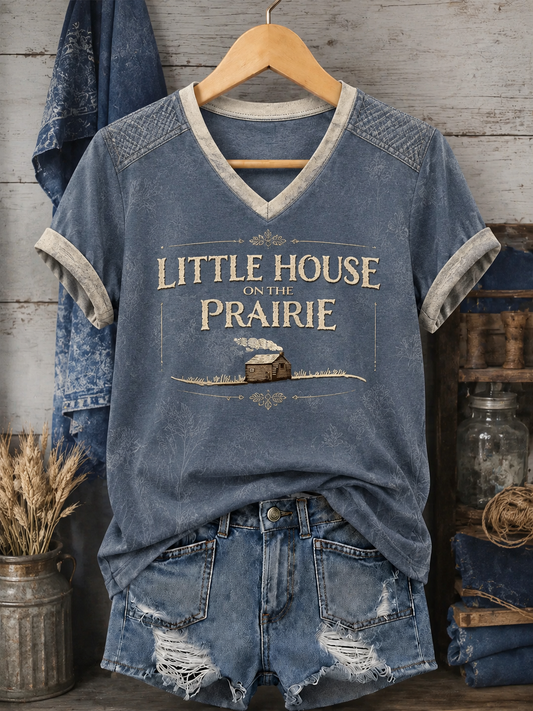 Women's Little House Printed V-neck T-shirt