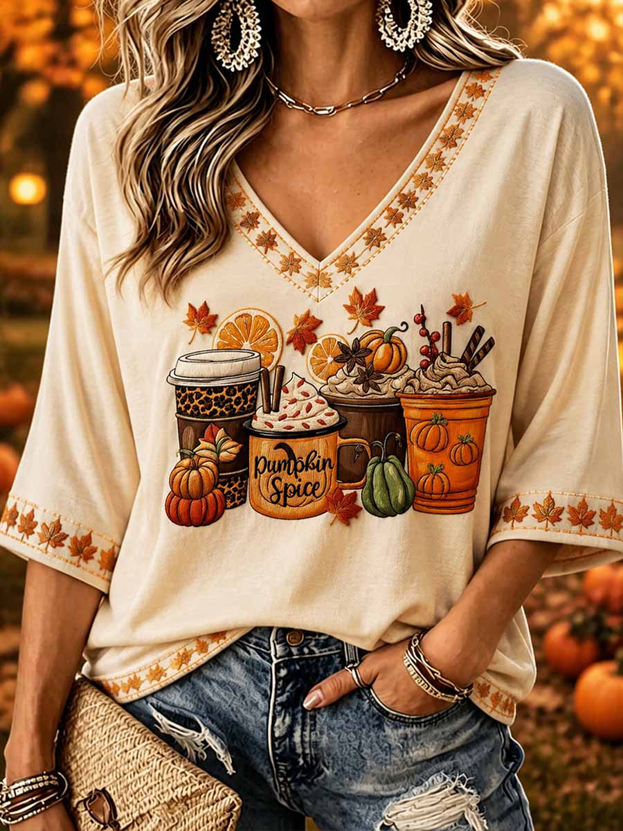 Women's Fashion Autumn Pattern Print T-Shirt