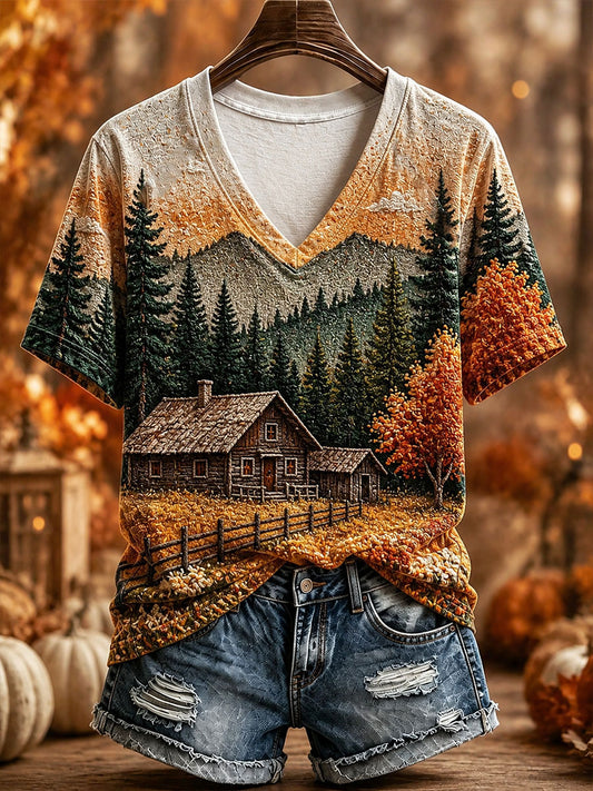 Women's Autumn Countryside Short-sleeved T-shirt