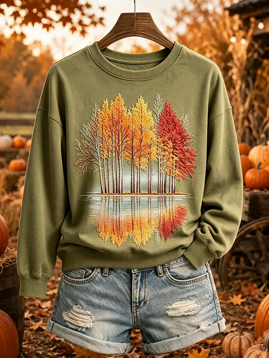 Women's Vintage Fall Trees Print Cozy Sweatshirt