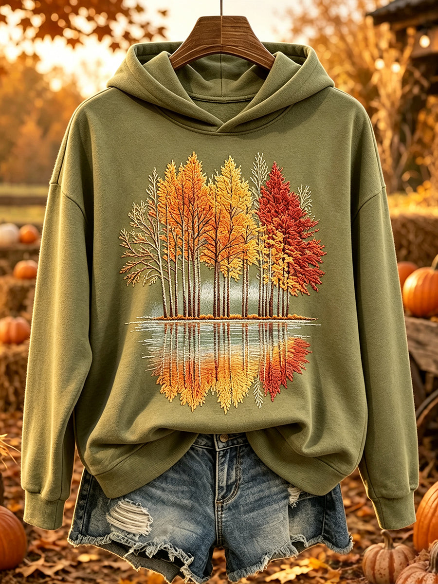Women's Vintage Fall Trees Print Comfy Hooded Sweatshirt