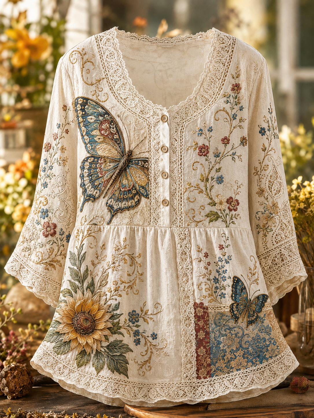 Women's Autumn Vintage Button Up A Line Linen Shirt