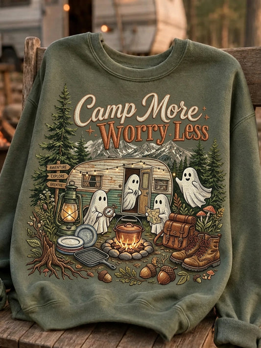 Women's Vintage Camp More Worry Less Print Cozy Sweatshirt