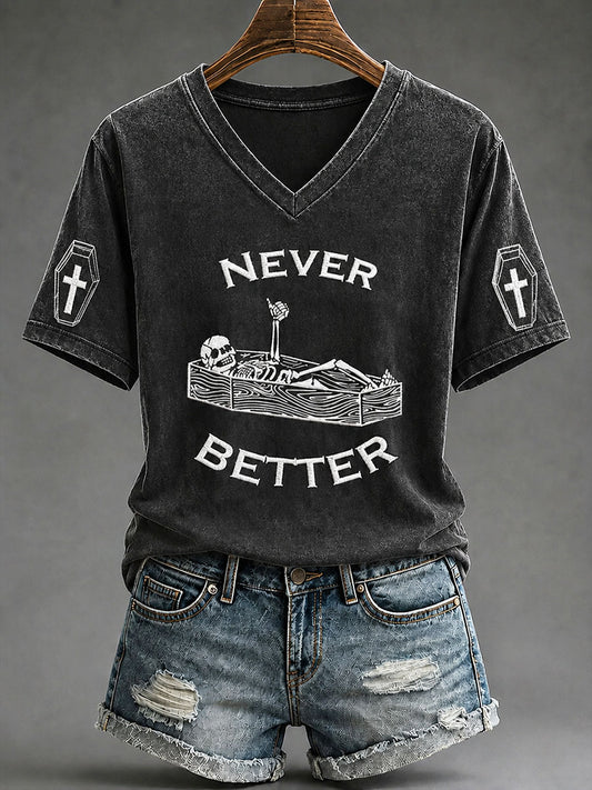Women's"Never Better" Fun Skull Halloween Casual T-shirt