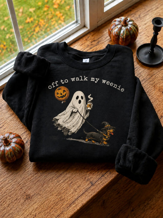Women's Halloween Off To Walk My Weenie Printed Sweatshirt
