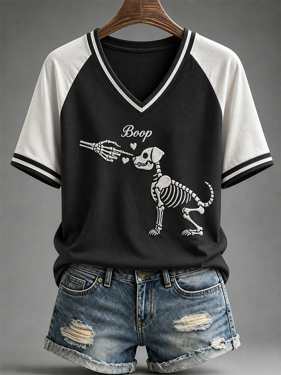 Women's Funny Boo Boo-p Dog Ghost Print Casual V-Neck Tee
