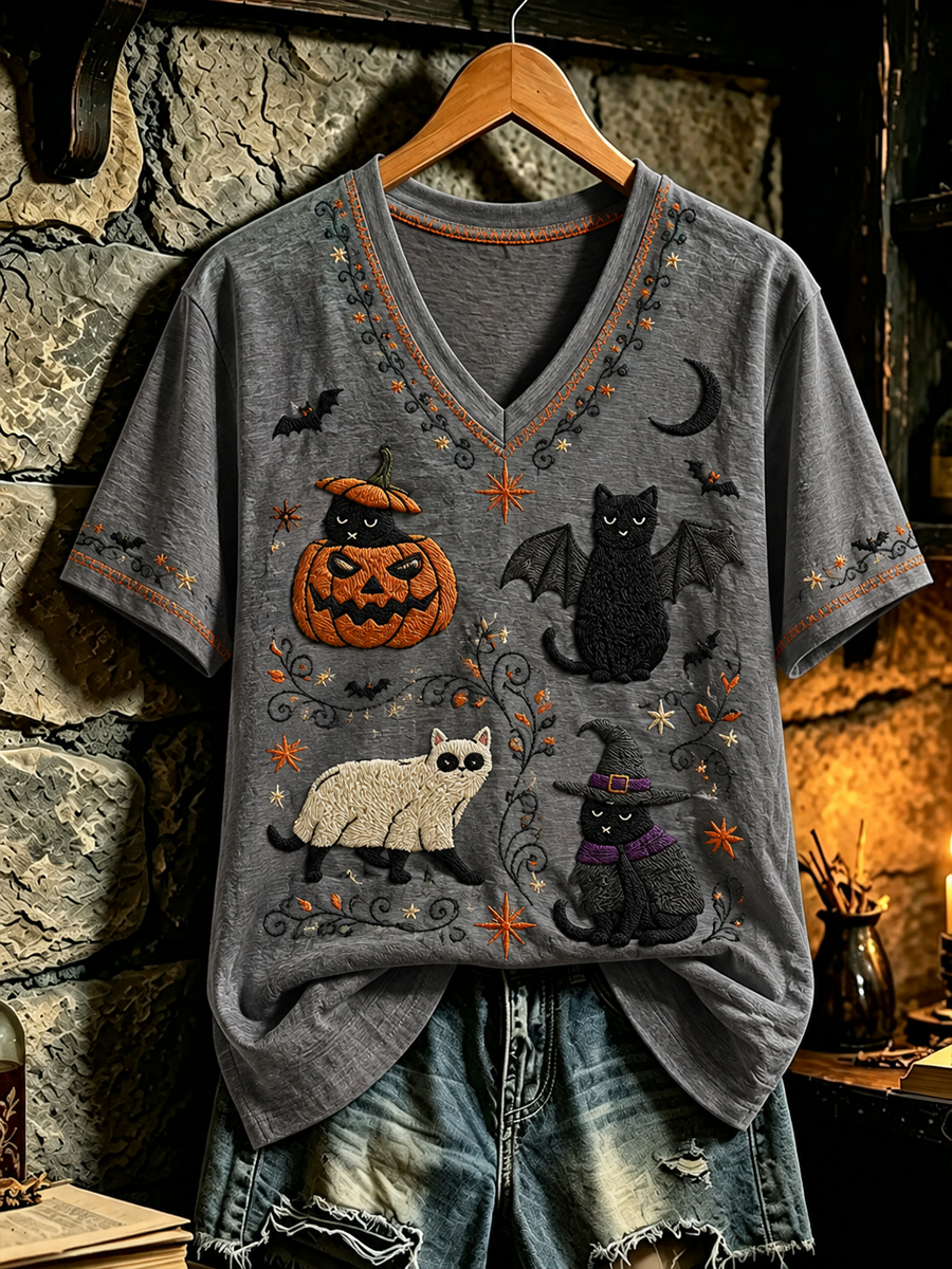 Women's Halloween print short-sleeved T-shirt