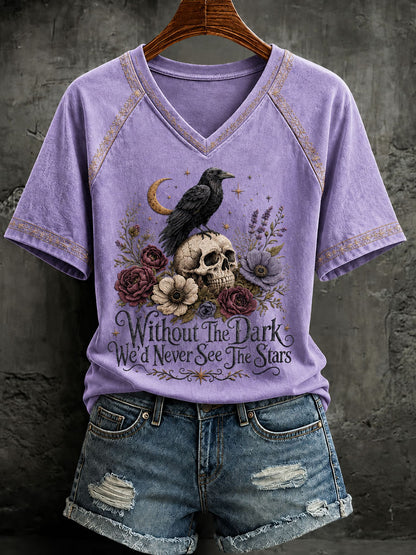 Women's "Without The Dark We Would Never See The Stars" Printed Casual T-Shirt