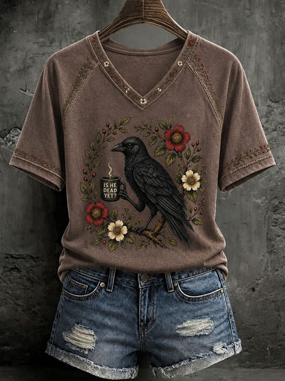Women's Gothic Raven Print Casual T-shirt