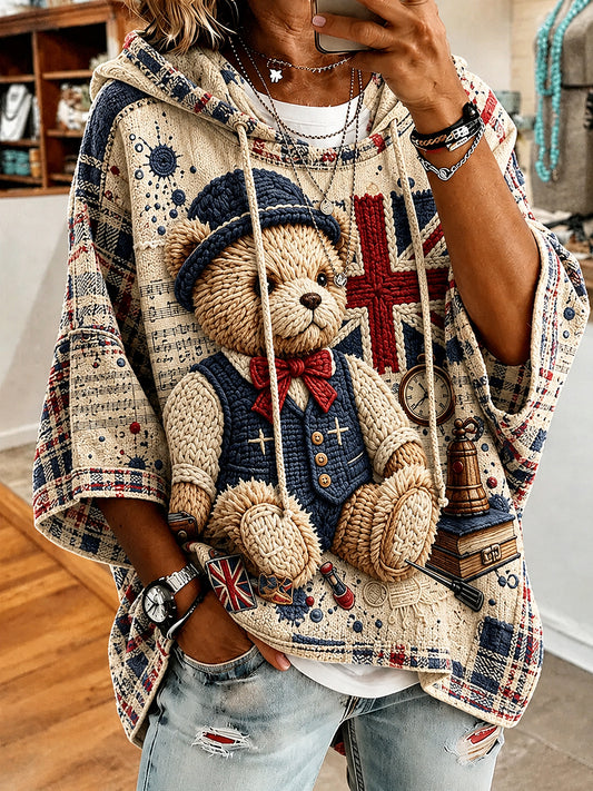 Women's Paddington Bear Printed Round-Neck Three-Quarter Sleeve Sweatshirt