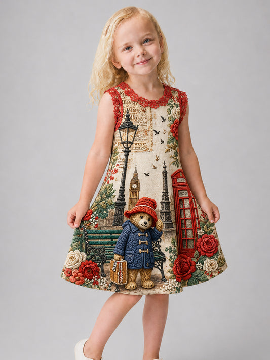 Girl's Paddington Bear Art Printed Dress