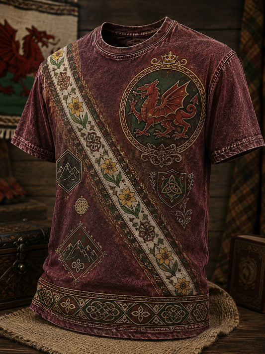 Men's Welsh Cultural Element Art Print Casual T-Shirt