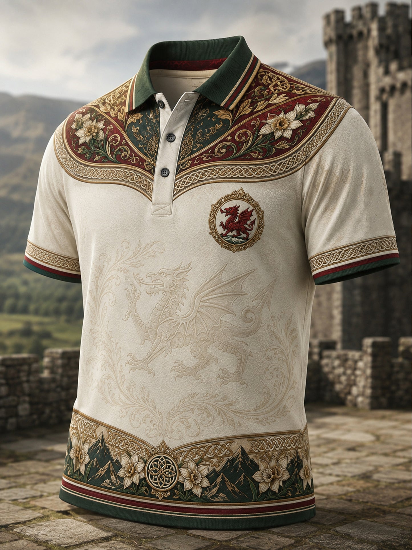 Men's Welsh Cultural Element Art Print Casual Polo