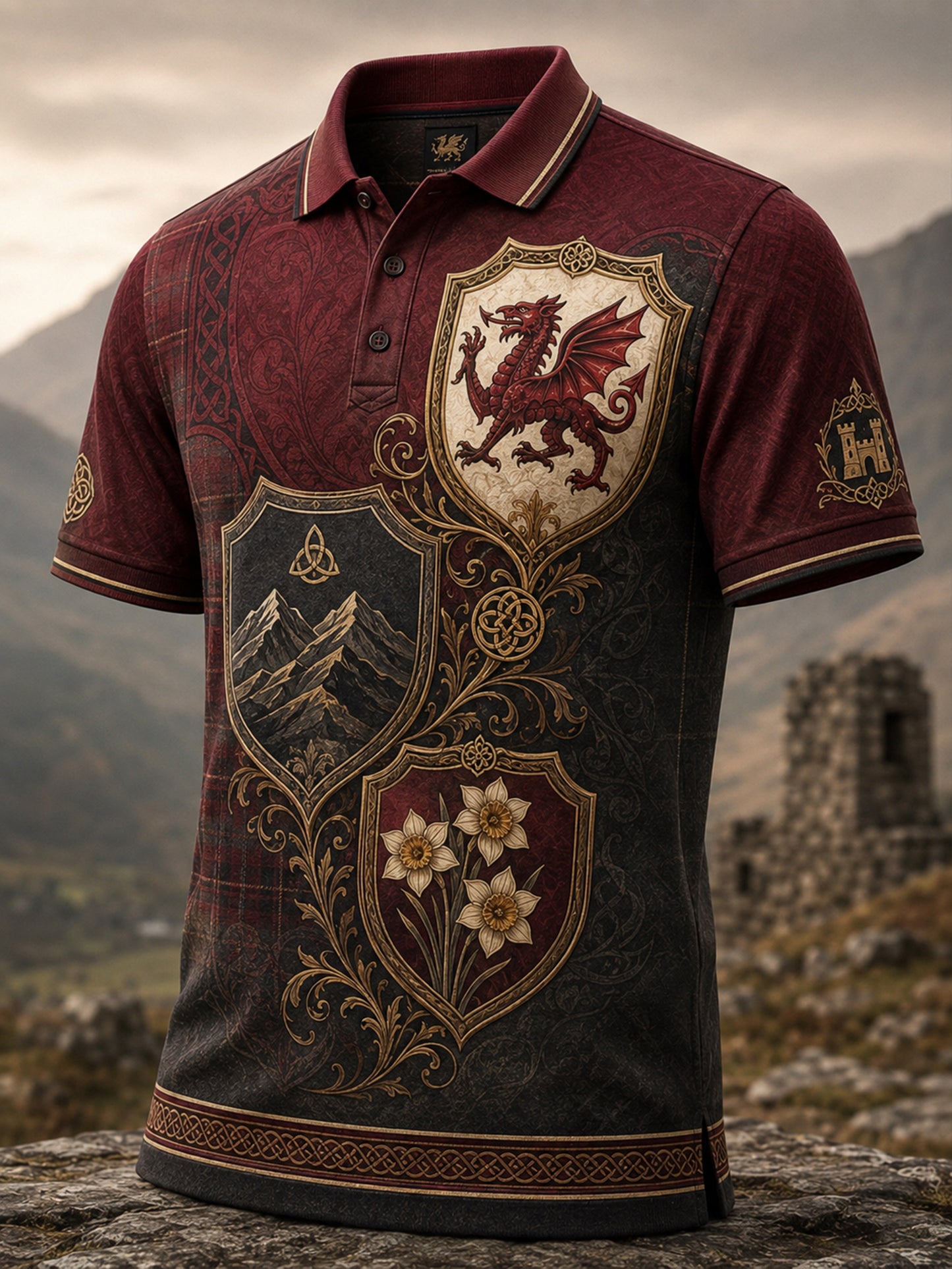 Men's Welsh Cultural Element Art Print Casual Polo