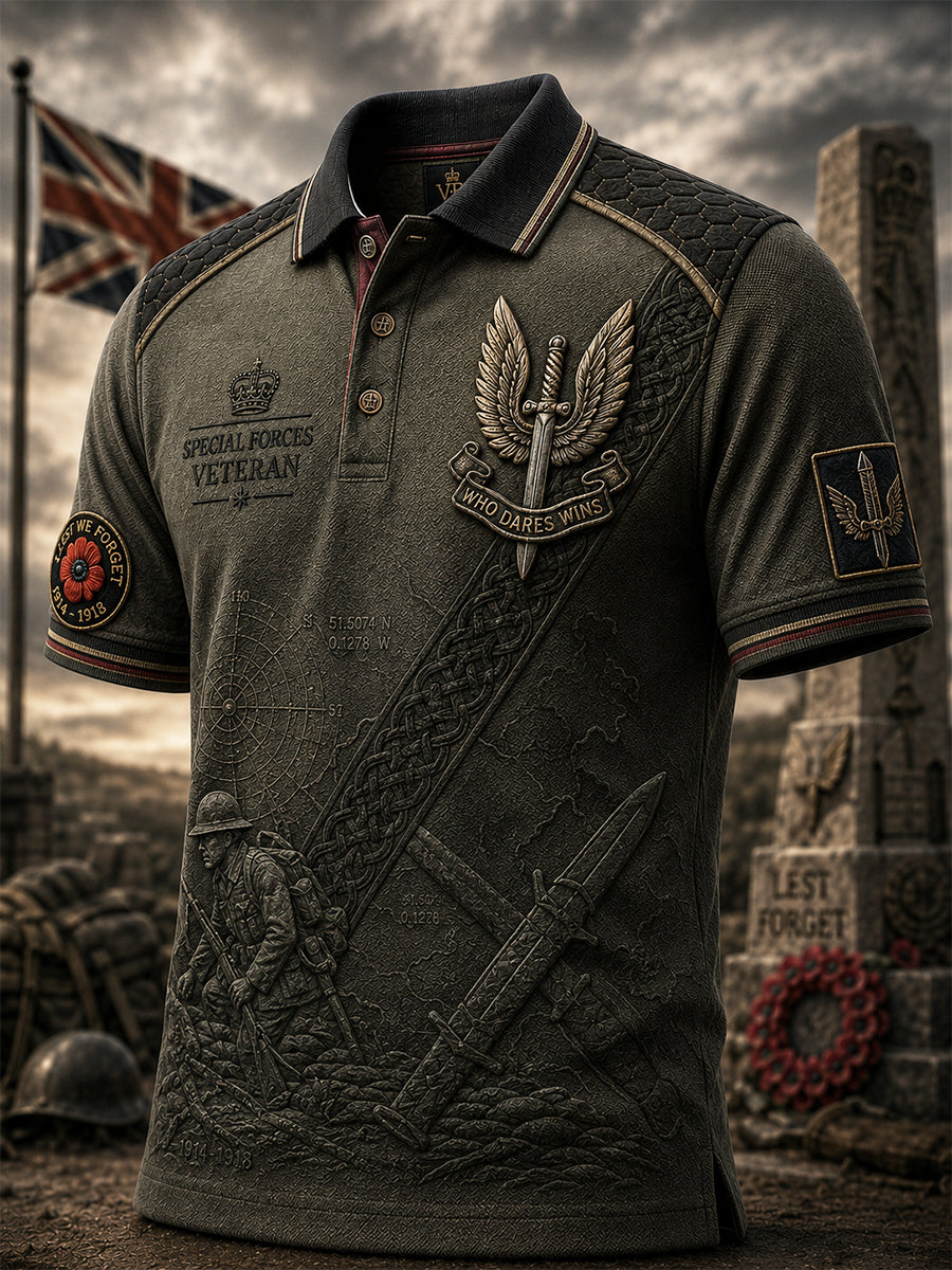 Men's British Veteran Commemorative Print Short-Sleeve Polo Shirt