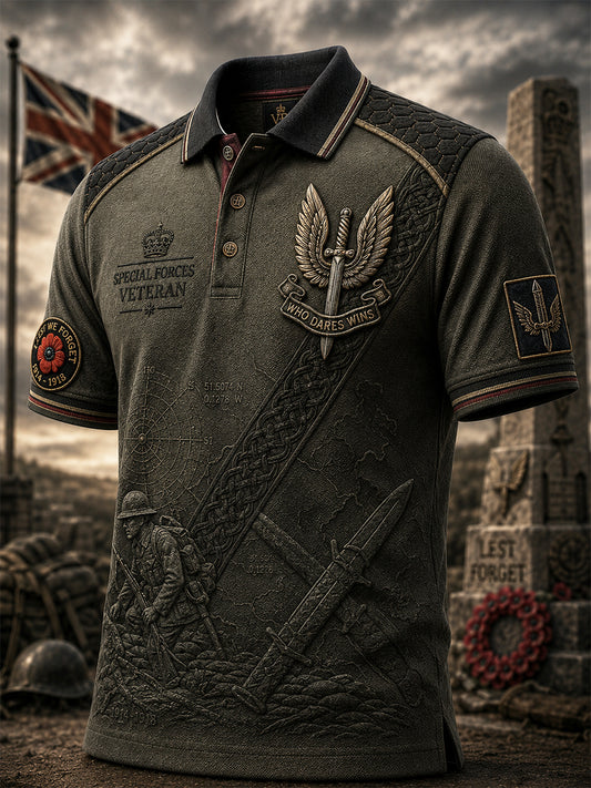 Men's British Veteran Commemorative Print Short-Sleeve Polo Shirt