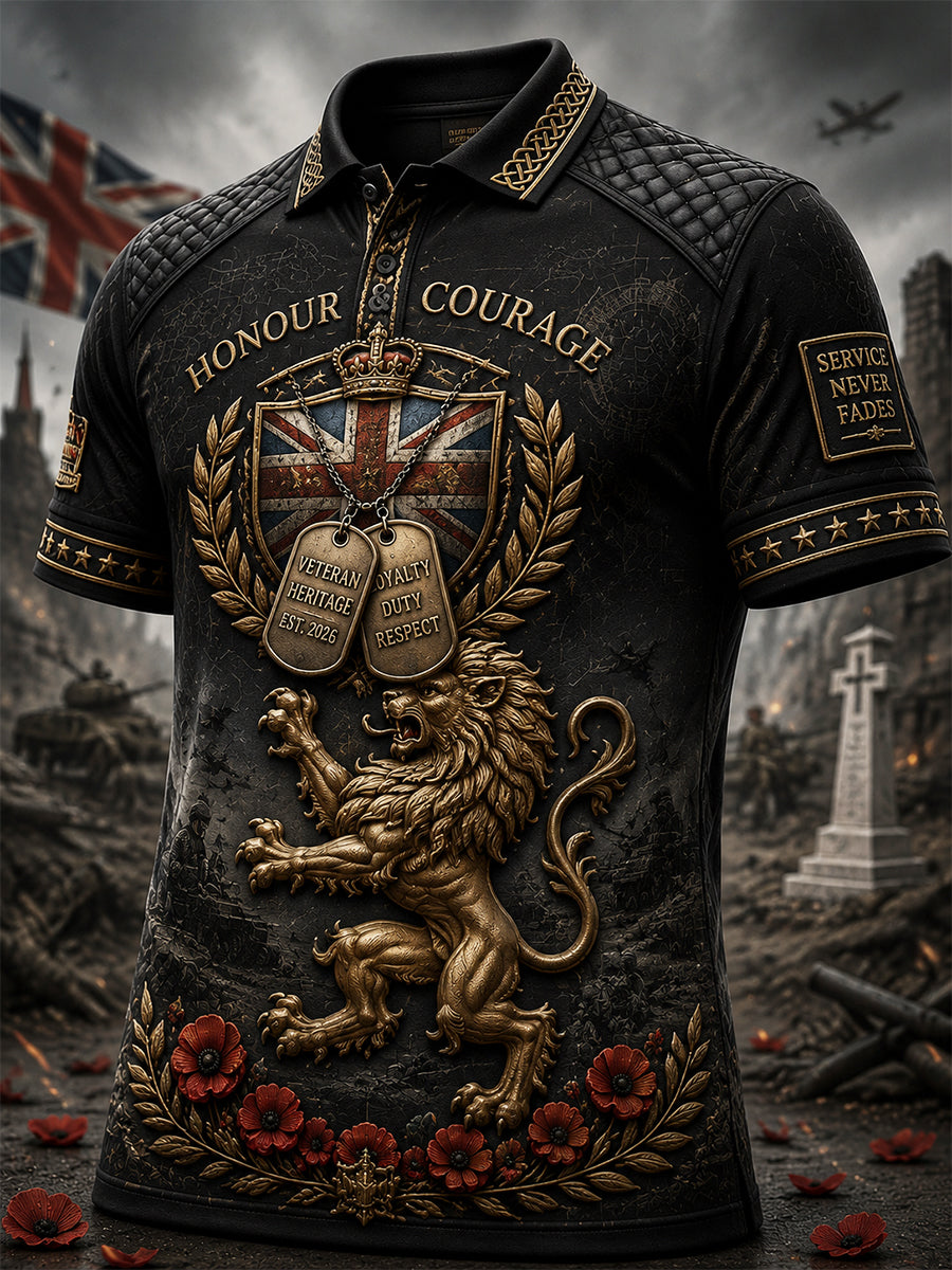 Men's British veteran print polo shirt