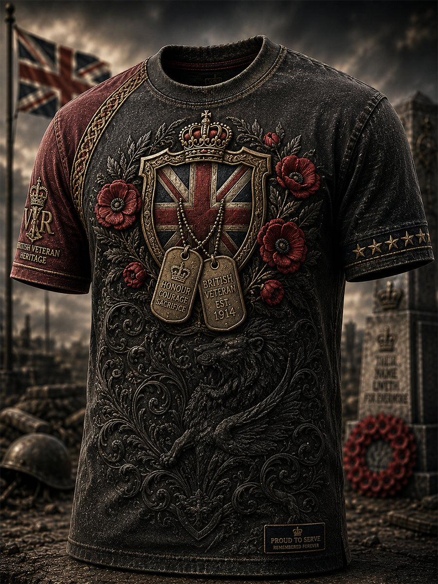 Men's British Veteran Commemorative Print Short-Sleeve T-Shirt