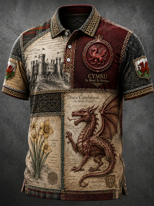 Men's Welsh Ddraig Goch Printed Polo Shirt