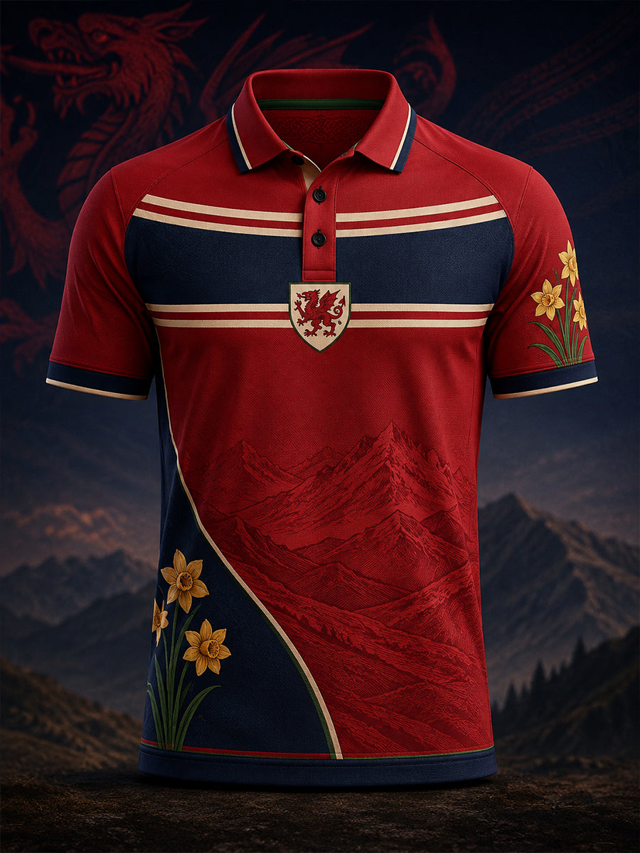 Men's Welsh Red Dragon Cultural Elements Art Print Casual Polo