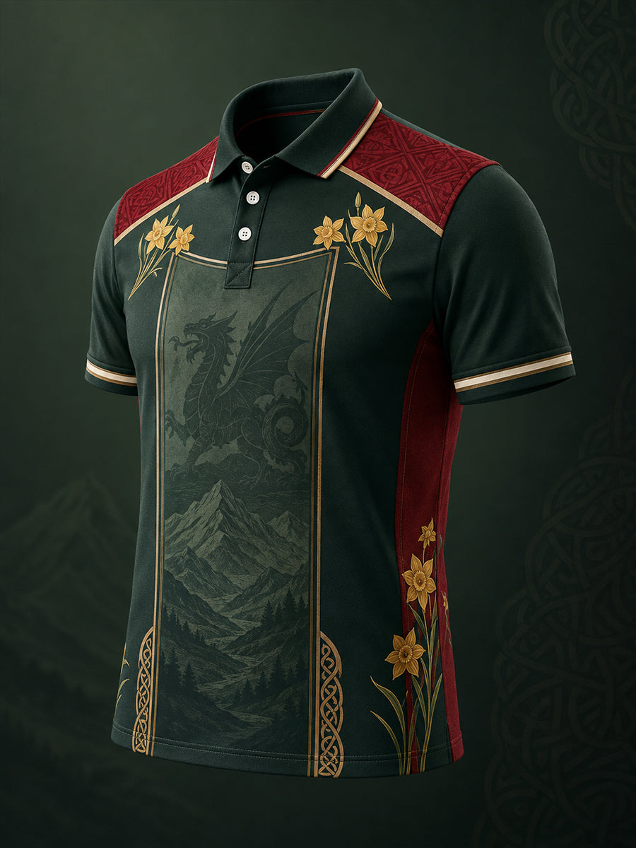 Men's Welsh Red Dragon Cultural Elements Art Print Casual Polo
