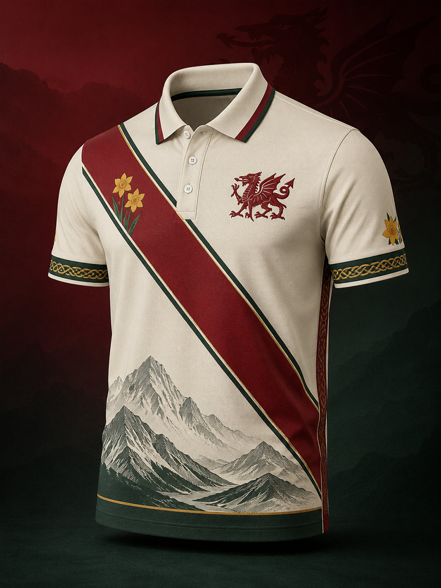 Men's Welsh Red Dragon Cultural Elements Art Print Casual Polo
