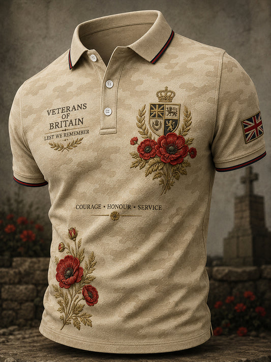 Men's Short-Sleeve Polo Shirt With Vintage Military Veteran Commemorative Print