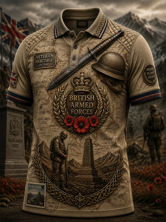 Men's British veteran print polo shirt