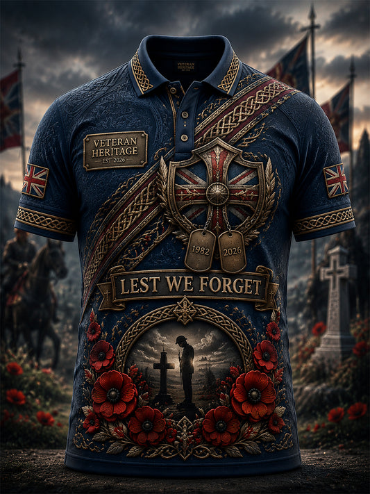 Men's British veteran print polo shirt