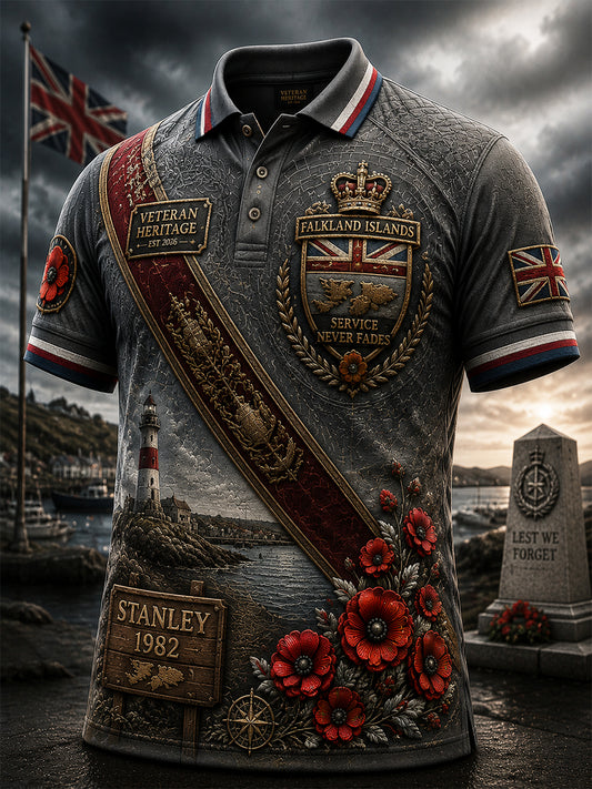 Men's British veteran print polo shirt