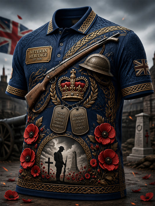 Men's British veteran print polo shirt