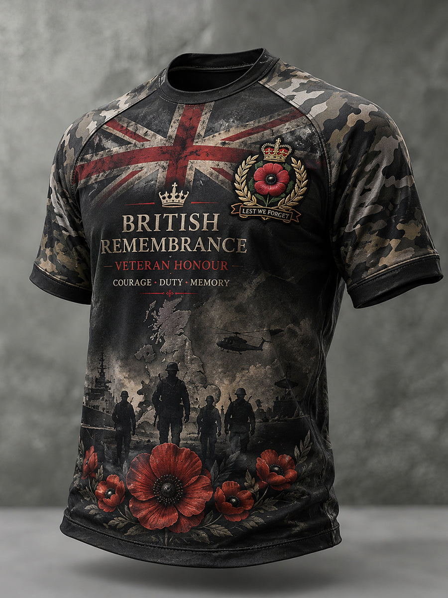 Men's Short-Sleeve Raglan T-Shirt With Military Camouflage Print