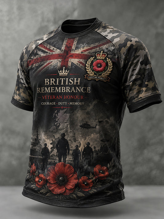 Men's Short-Sleeve Raglan T-Shirt With Military Camouflage Print