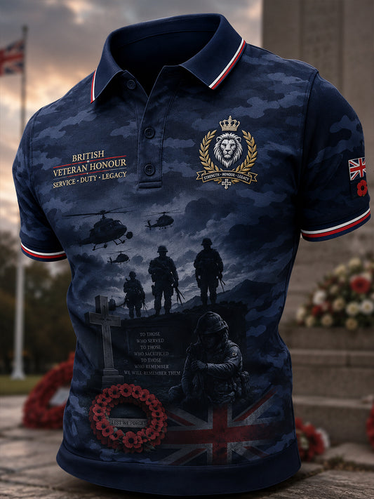 Men's Short-Sleeve Polo Shirt With Vintage Veteran Commemorative Print