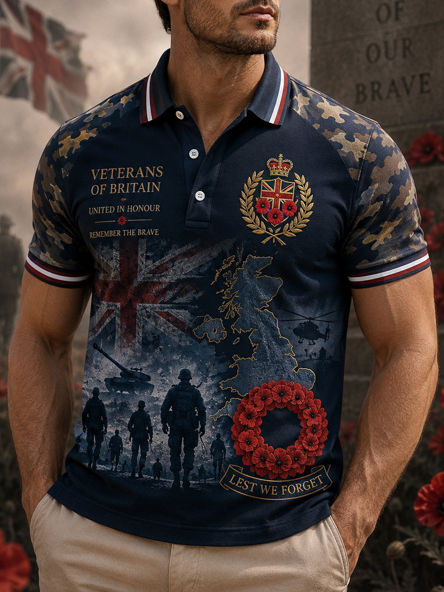 Men's Short-Sleeve Polo Shirt With Military Camouflage Print