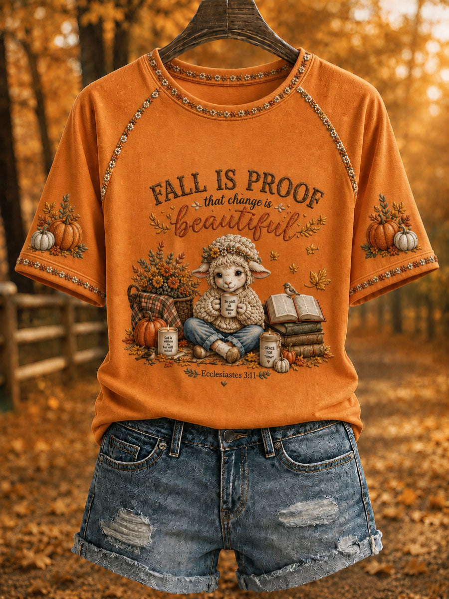 Women’s Christian Fall Lamb Graphic Print Casual T-Shirt