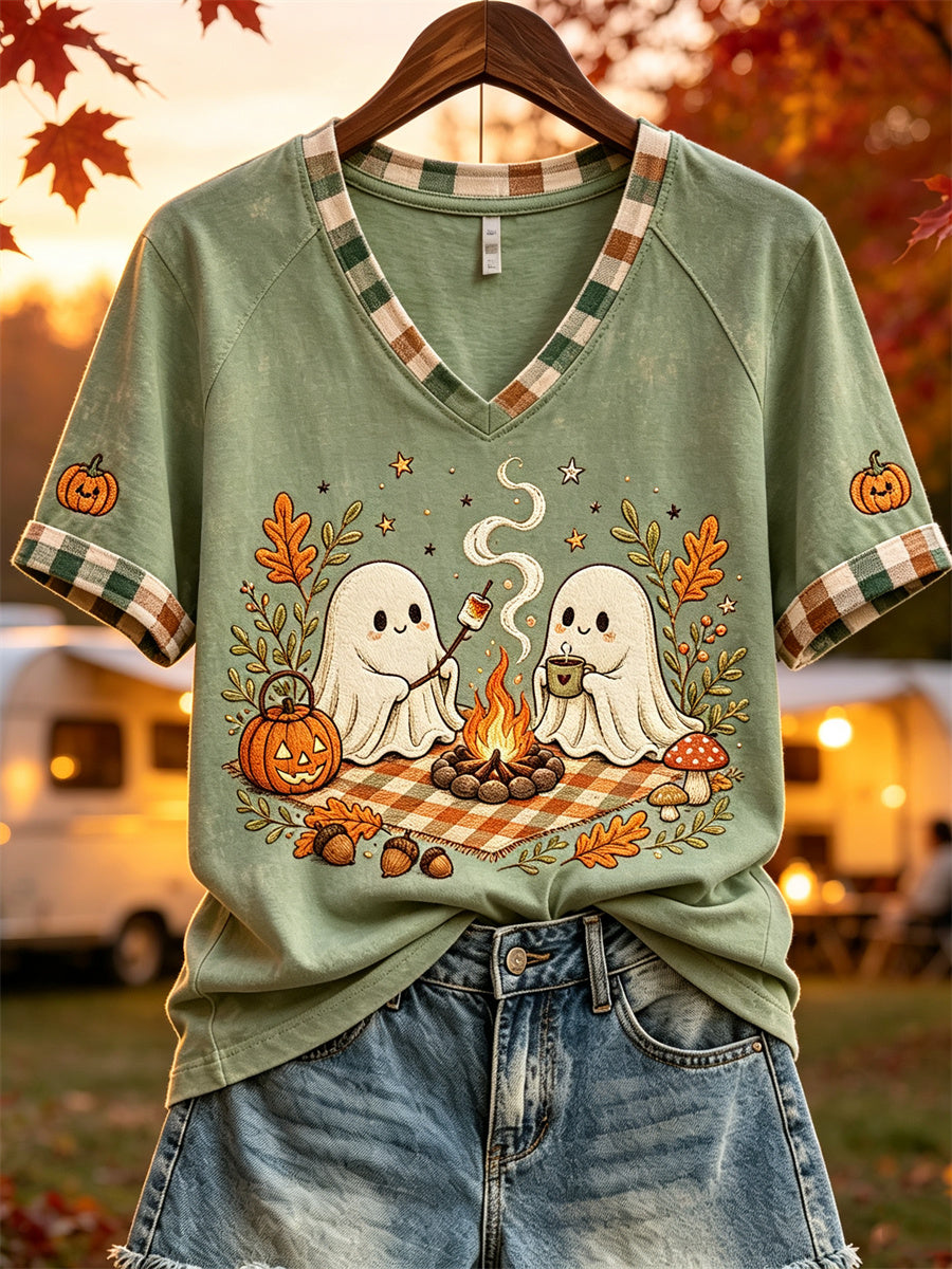 Women's Halloween Ghosts Fall Camping Print short-sleeved T-shirt