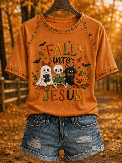 Women's Fall Into Jesus Printed Casual T-Shirt