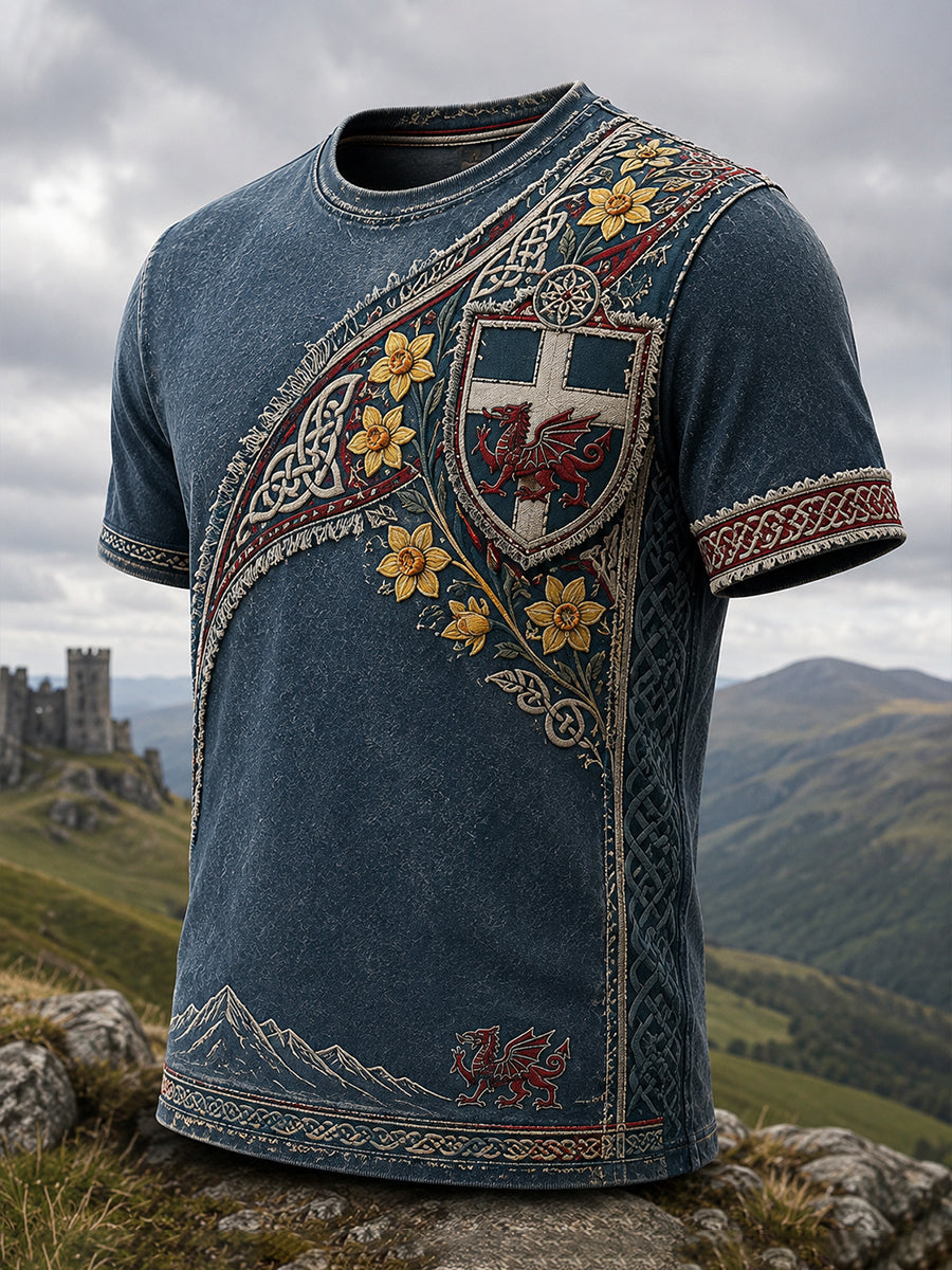 Men's Welsh-Themed Commemorative Art Print Casual T-Shirt