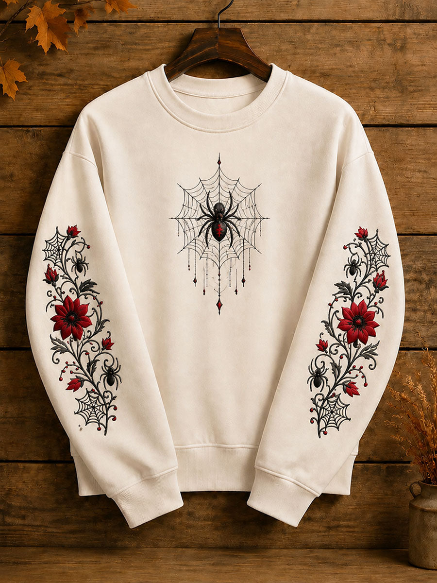 Women's Halloween Gothic Spider Floral Casual Regular Sweatshirt