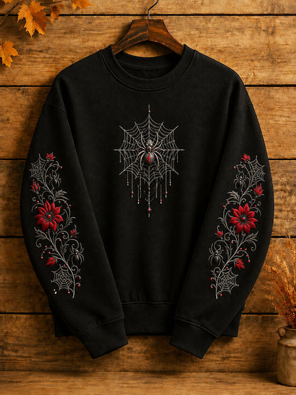 Women's Halloween Gothic Spider Floral Casual Regular Sweatshirt