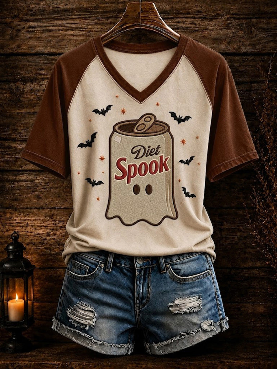 Women's Spooky Soda Can Halloween V-neck T-shirt