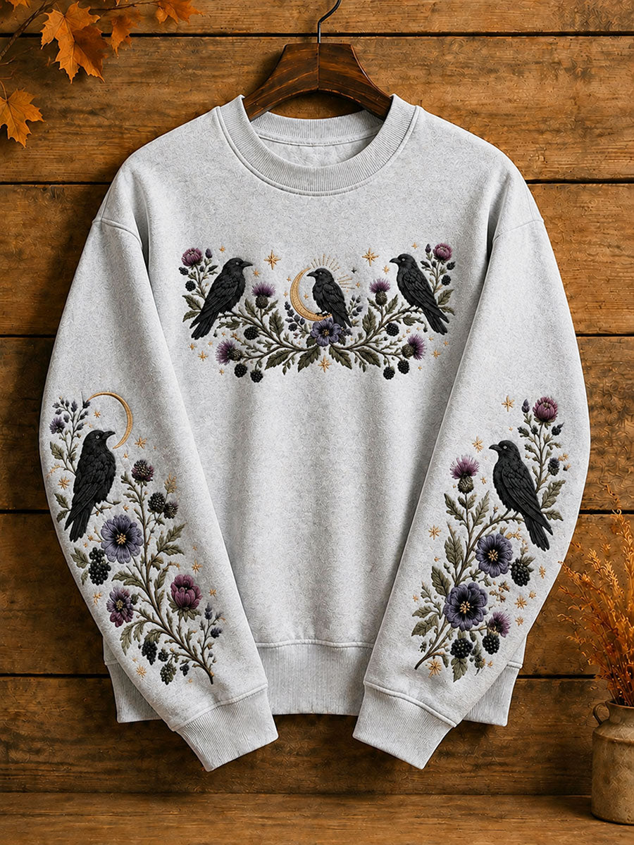 Women's Halloween Gothic Style Raven Floral Casual Regular Sweatshirt