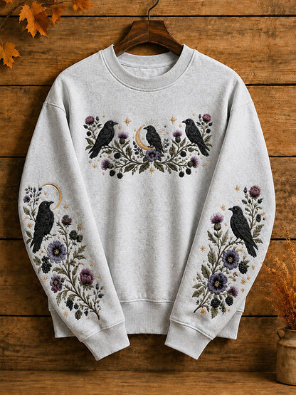Women's Halloween Gothic Style Raven Floral Casual Regular Sweatshirt