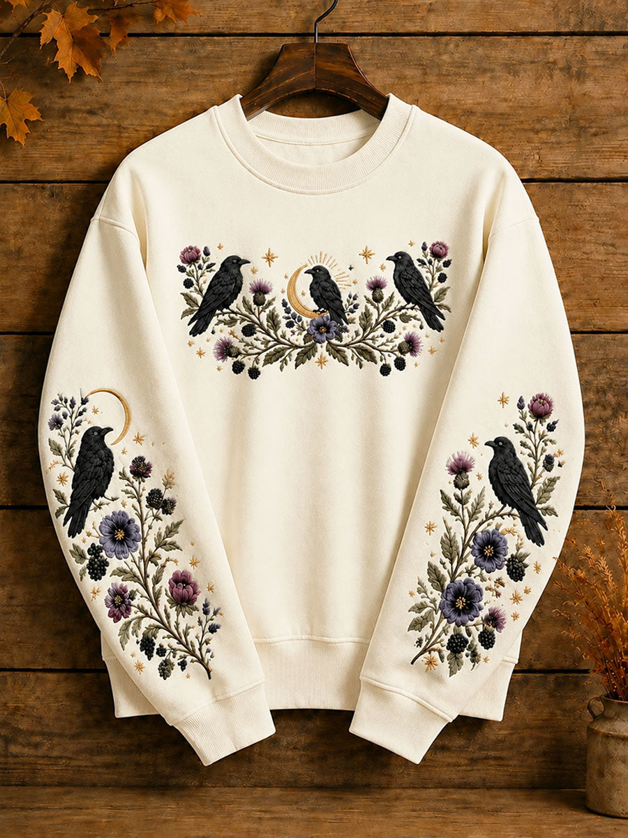 Women's Halloween Gothic Style Raven Floral Casual Regular Sweatshirt