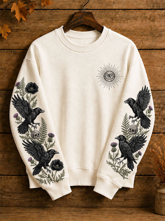 Women's Halloween Gothic Style Raven Floral Casual Regular Sweatshirt