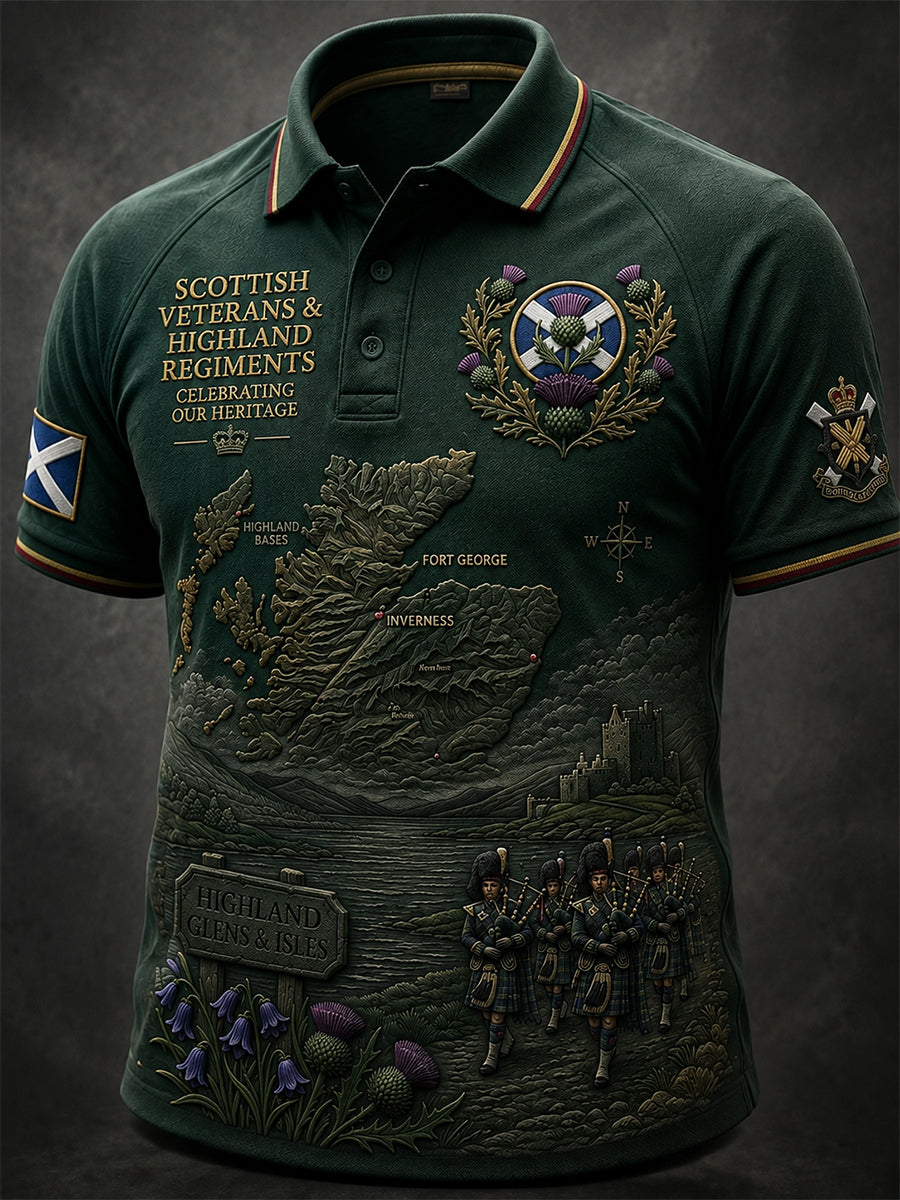 Men’s Scottish Veterans Highland Regiment Print Polo Shirt